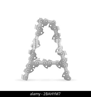 Chaîne de tronçonneuse lettre A sur fond blanc. Illustration vectorielle. Banque D'Images