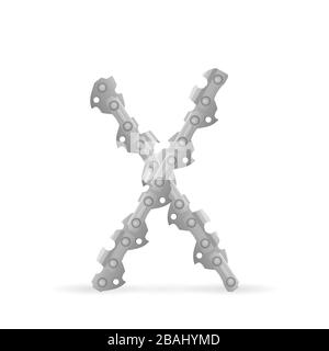 Chaîne de tronçonneuse lettre X sur fond blanc. Illustration vectorielle. Banque D'Images