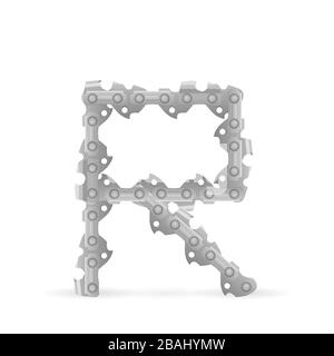 Chaîne de tronçonneuse lettre R sur fond blanc. Illustration vectorielle. Banque D'Images