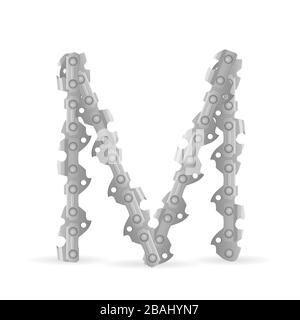Chaîne de tronçonneuse lettre M sur fond blanc. Illustration vectorielle. Banque D'Images