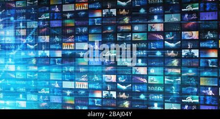 Concept de télécommunications multimédia avec la vidéo l'Art de mur Banque D'Images