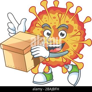 Une icône de style de design épidémique COVID19 mascotte avec une boîte Illustration de Vecteur
