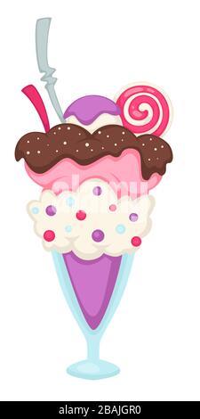 Bonbons servis, dessert à la crème glacée avec vecteur de bonbons Illustration de Vecteur