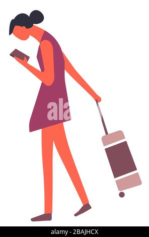 Tourisme avec une destination de recherche de bagages dans le navigateur de téléphone Illustration de Vecteur