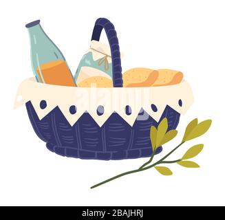 Pique-nique avec bouteille et bocal, symbole snack et vecteur d'élément de feuille Illustration de Vecteur