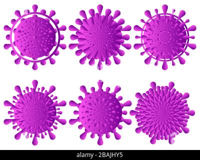 Maladie du coronavirus COVID-19 icônes définies. Collection de cellules virales isolée sur fond blanc. 2019-nCoV, syndrome respiratoire du Moyen-Orient. Virus chinois Illustration de Vecteur