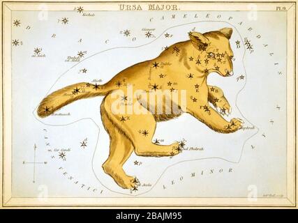 Ursa Major, carte céleste, partie du miroir Urania, vue des cieux, gravé par la salle Sidney, publié pour la première fois en 1824 Banque D'Images