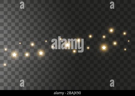 Les étincelles de poussière et les étoiles dorées brillent avec une lumière spéciale. Vecteur scintille sur un arrière-plan transparent. Effet lumière de Noël. Poussière magique étincelante Illustration de Vecteur