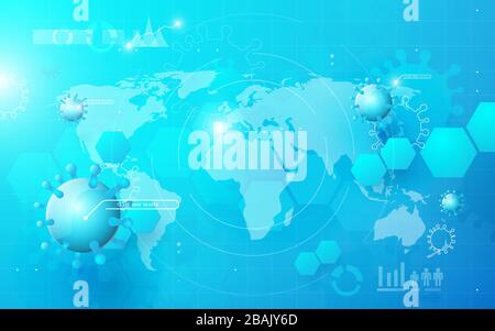 Composition du coronavirus. Concept de Coronavirus Covid-19. Technologie abstraite numérique hi tech hexagons concept contexte. Espace pour votre texte Illustration de Vecteur