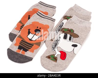 deux paires de chaussettes unisex isolées sur fond blanc. Banque D'Images