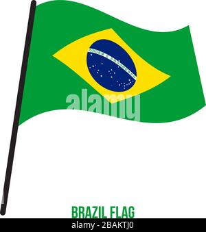 Illustration Vecteur de brandir le drapeau du Brésil sur fond blanc. Drapeau national du Brésil. Illustration de Vecteur