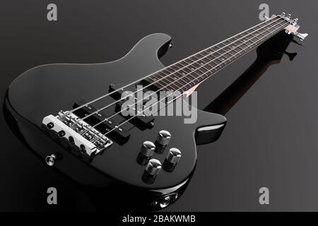 Guitare basse isolée sur fond noir Banque D'Images