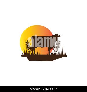 Silhouette design vache dans le style de dessin animé sur fond blanc. Vache vintage pour symbole de conception d'élément. Illustration vectorielle EPS.8 EPS.10 Illustration de Vecteur