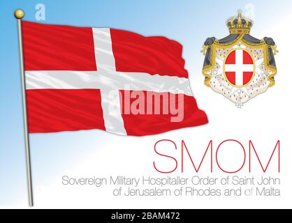 Ordre militaire souverain de Malte SMOM drapeau national officiel et armoiries, Rome, illustration vectorielle Illustration de Vecteur