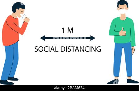 Illustration vectorielle isolée sur blanc. Maintenez une distance de 1 mètre entre vous et toute personne qui éternue ou tousse. Distanciation sociale en public Illustration de Vecteur