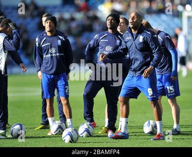 Nathan Redmond de Birmingham City (à gauche) Leroy Lita (au centre) et Marlon King (à droite) pendant l'échauffement Banque D'Images