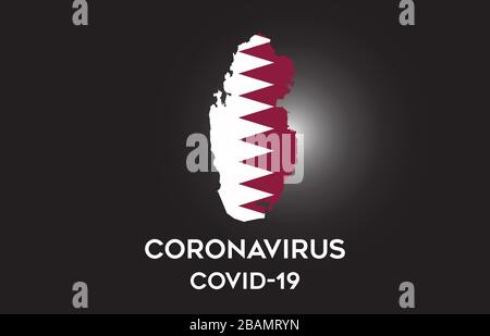 Coronavirus au Qatar et drapeau de pays à l'intérieur de la frontière de pays carte Vector Design. Covid-19 avec carte du Qatar avec illustration vectorielle du drapeau national. Illustration de Vecteur