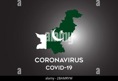 Coronavirus au Pakistan et drapeau du pays à l'intérieur de la frontière du pays carte Vector Design. Covid-19 avec carte du Pakistan avec illustration vectorielle du drapeau national. Illustration de Vecteur