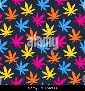 Feuille de cannabis, feuille de marijuana modèle sans couture. Feuilles de chanvre simple et classe isolées sur fond noir. Peut être utilisé comme logo pour une ferme de cannabis, medi Illustration de Vecteur