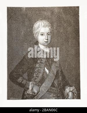 Portrait de Frederick II le Grand de la Prusse en tant que prince héritier à 12 ans Banque D'Images