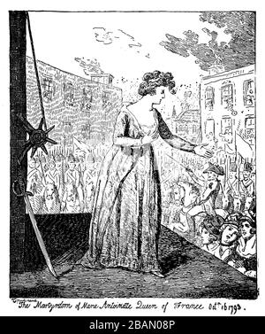 1793, Marie Antoinette Reine de France à la guillotine, à la vignette, à la caricature Banque D'Images
