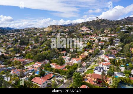 Vue aérienne sur Los Feliz et Hollywood Hills California Banque D'Images