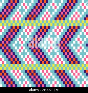 Chevron pixel art modèle transparent bleu blocs violets formes texture. Illustration de Vecteur