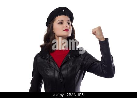 Jeune jolie femme Ernesto Guevara cosplay. Banque D'Images