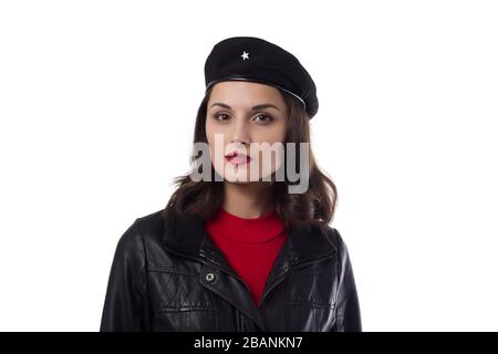 Jeune jolie femme Ernesto Che Guevara cosplay. Banque D'Images