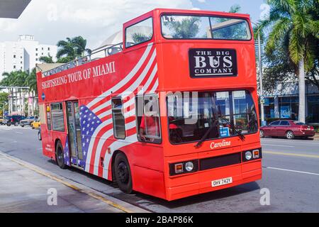 Miami Beach Florida,Washington Avenue,The Big bus Company,bus à impériale,autocar,les visiteurs voyage visite touristique site touristique sites touristiques cu Banque D'Images