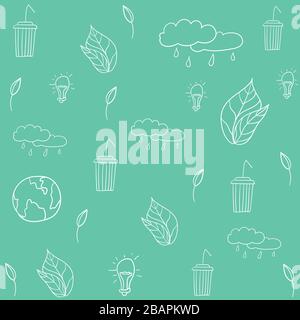 Protection de l'environnement. Illustration avec éléments liés à l'écologie sur fond turquoise Banque D'Images