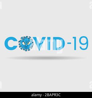 Illustration d'Angry Coronavirus sur Blue Covid-19 texte Illustration de Vecteur