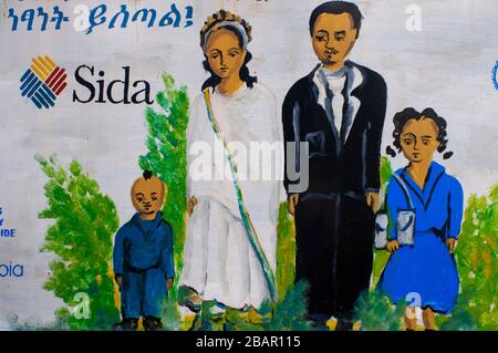 Avertisage Billboard pour SIDA SIDA SIDA SIDA SIDA SIDA dans Lalibela, région d'Amhara, Nord de l'Ethiopie Banque D'Images