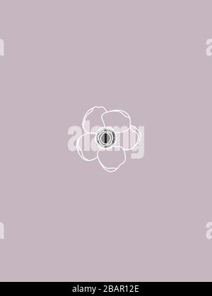 Art moderne et minimaliste Art de ligne Anemone Flower White Vector Dessin sur Pale Pink. Élément Design mariage Illustration de Vecteur