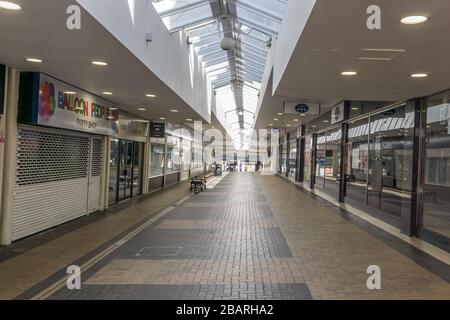 Les Shambles ont déserté, HUDDERFIELD le samedi matin 28 mars 2020 pendant le verrouillage en raison de la pandémie du virus du corono. Banque D'Images