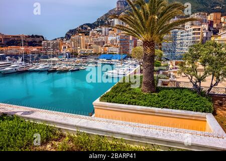 Principauté de Monaco, vue sur la ville et Port Hercule, Europe du Sud Banque D'Images