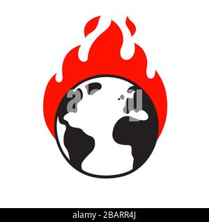 Planète Terre sur le feu, le réchauffement de la planète et la crise climatique dessiner. Illustration de clip vectoriel environnement et écologie. Illustration de Vecteur