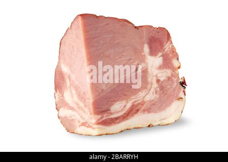 Un morceau de bacon bouilli avec un lard isolé sur blanc Banque D'Images