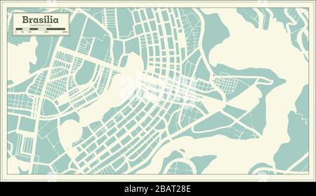 Brasilia Brésil carte de la ville en style rétro. Carte des contours. Illustration vectorielle. Illustration de Vecteur