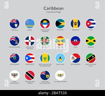 Pays des Caraïbes collecte des icônes de drapeau Illustration de Vecteur