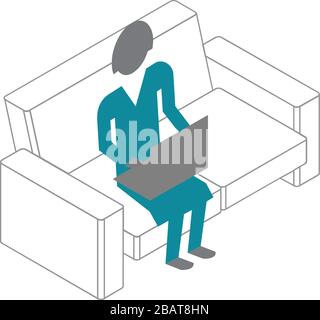 Femme d'affaires vectorielle en 3 dimensions assise sur le canapé Illustration de Vecteur