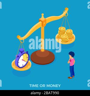 l'homme du temps ou de l'argent a dû faire face à un choix Illustration de Vecteur