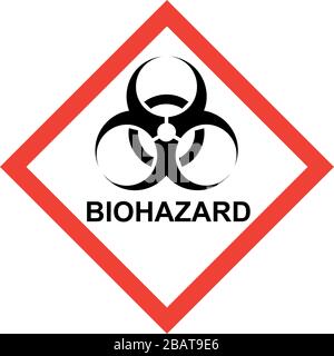 Signe de danger rouge avec symbole de risque biologique et texte DE RISQUE BIOLOGIQUE Banque D'Images