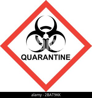 Signe de danger rouge avec symbole de risque biologique et texte DE QUARANTAINE Banque D'Images