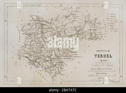 Espagne, Aragon. Carte de la province de Teruel, XIXe siècle. Cronica général de España, Historia ilustrada y Descriptiva de sus Provincias. Aragon, 1866. Banque D'Images