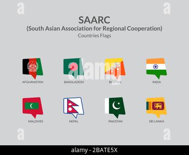 La collection d'icônes de drapeau de l'Association SAARC-Asie du Sud pour les pays de coopération régionale Illustration de Vecteur