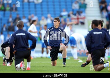 Nikola Zigic (centre) de Birmingham City pendant l'échauffement Banque D'Images