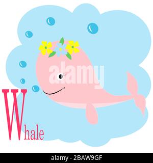 W pour l'alphabet animal abc de baleine Illustration de Vecteur