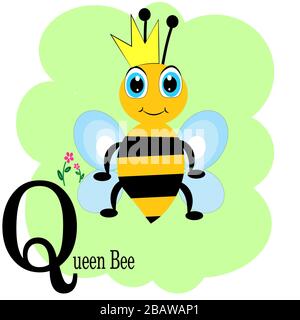 Q pour affiche de l'alphabet animal abc de la reine abeille Illustration de Vecteur