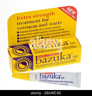 Tube de gel BAZUKA d'acide saliculaire pour traiter les verrucas et les verrues, périmé pour élimination Banque D'Images